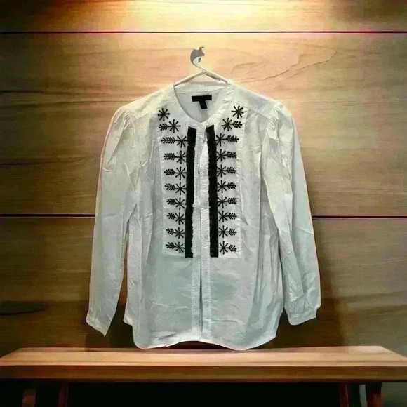 JCREW Embellished white blouse with black detailing. Size Small - Picture 1 of 5